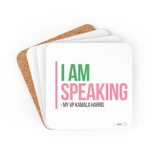 Load image into Gallery viewer, I Am Speaking Corkwood Coaster Set