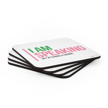 Load image into Gallery viewer, I Am Speaking Corkwood Coaster Set