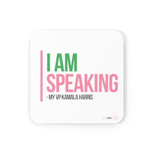 Load image into Gallery viewer, I Am Speaking Corkwood Coaster Set